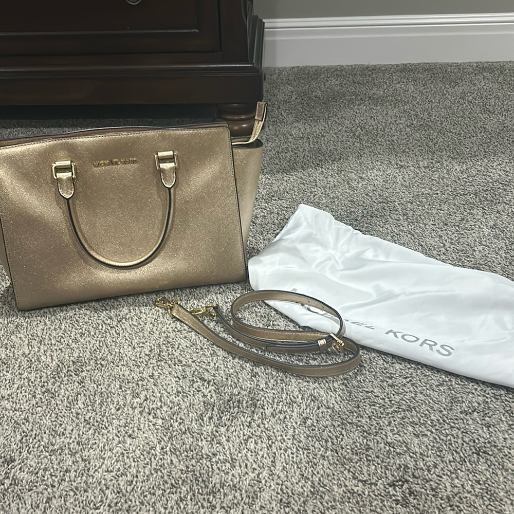 Michael Kors gold satchel bag